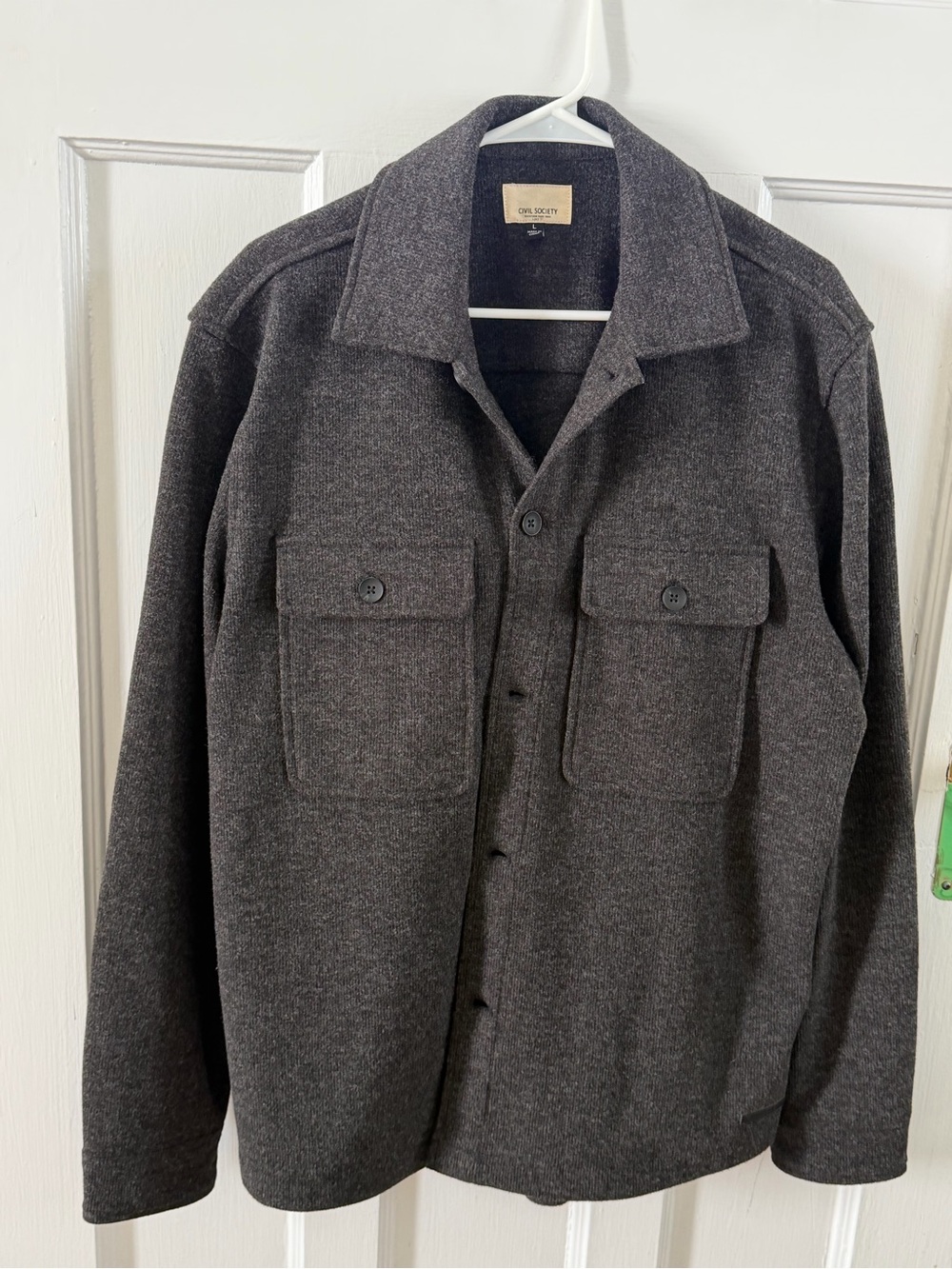 Men's Charcoal Gray Button-Front Shirt Jacket